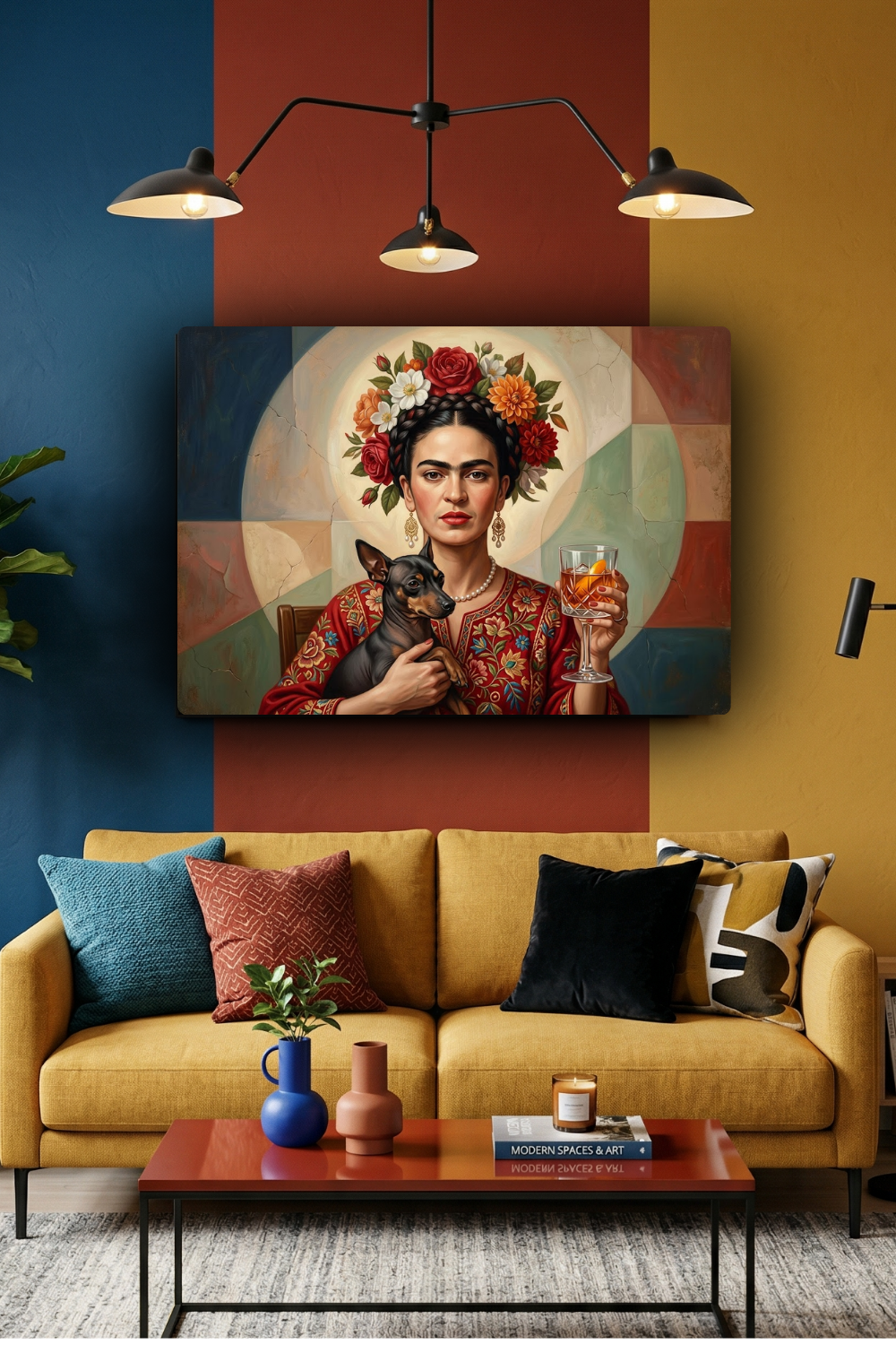 Quadro Frida Kahlo com Animal mosaico Parede 