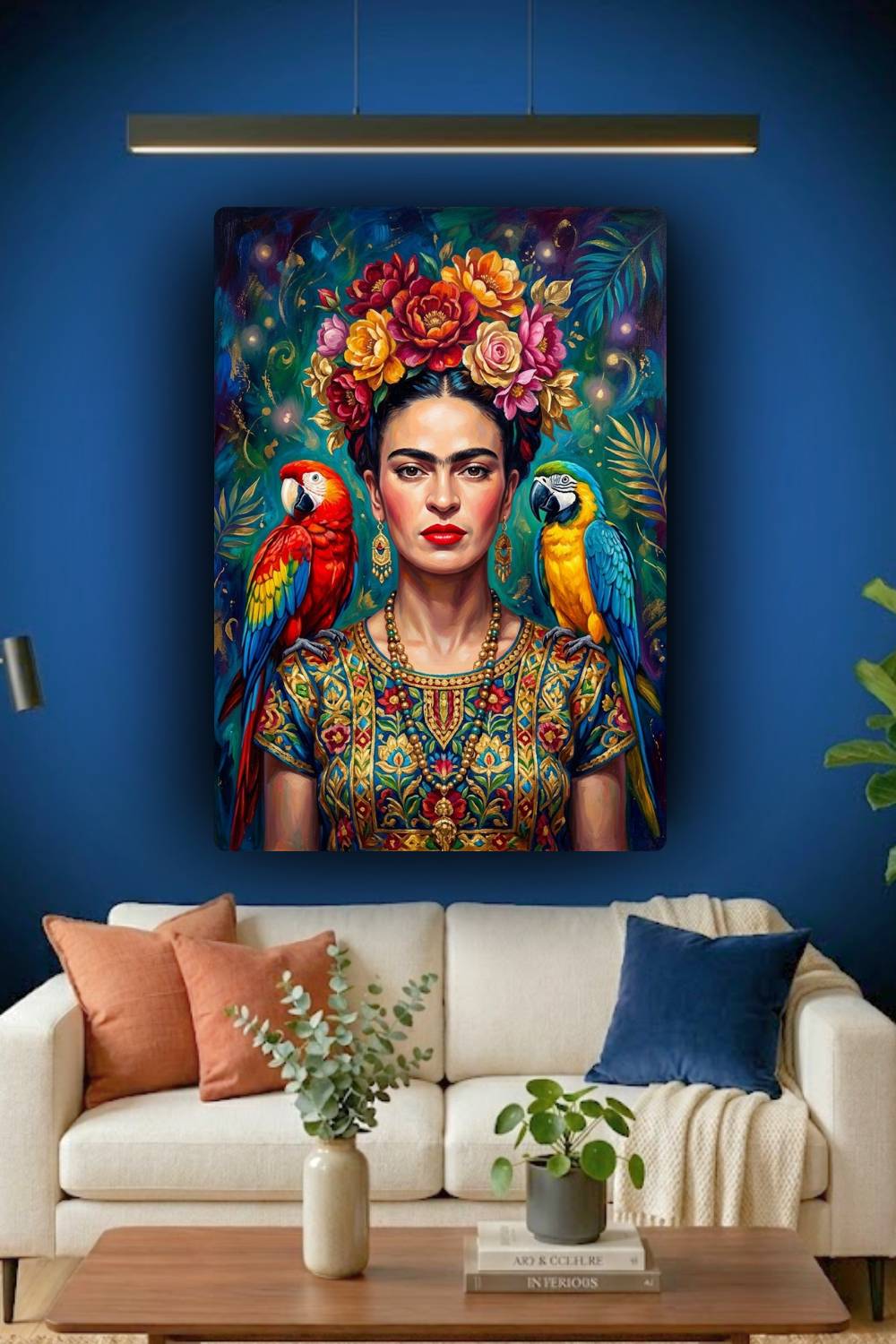 Quadro Frida Kahlo com duas araras luxo