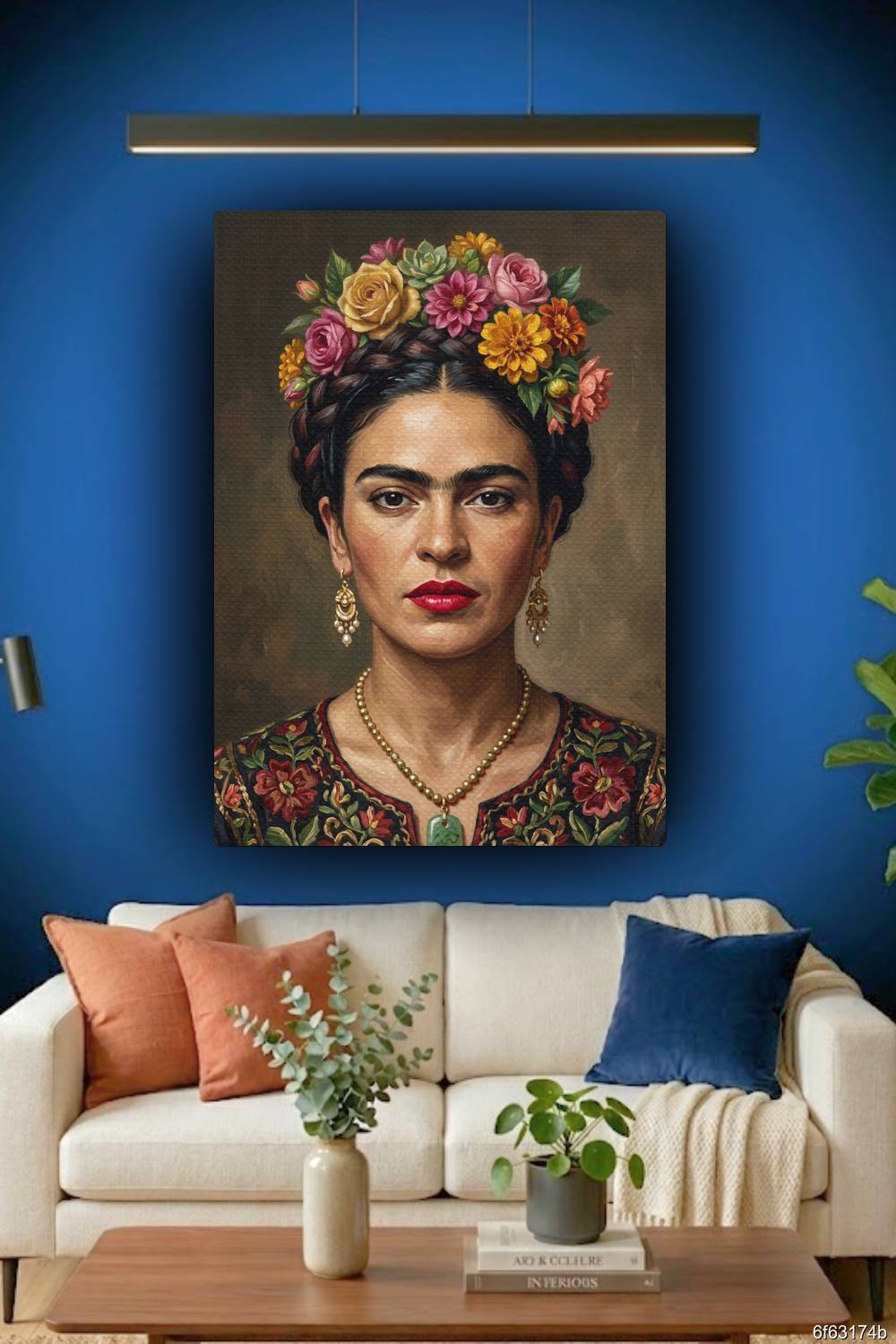 Quadro Frida Kahlo estilo galeria sala Centro RJ decoração moderna premium flores amarelas fundo neutro