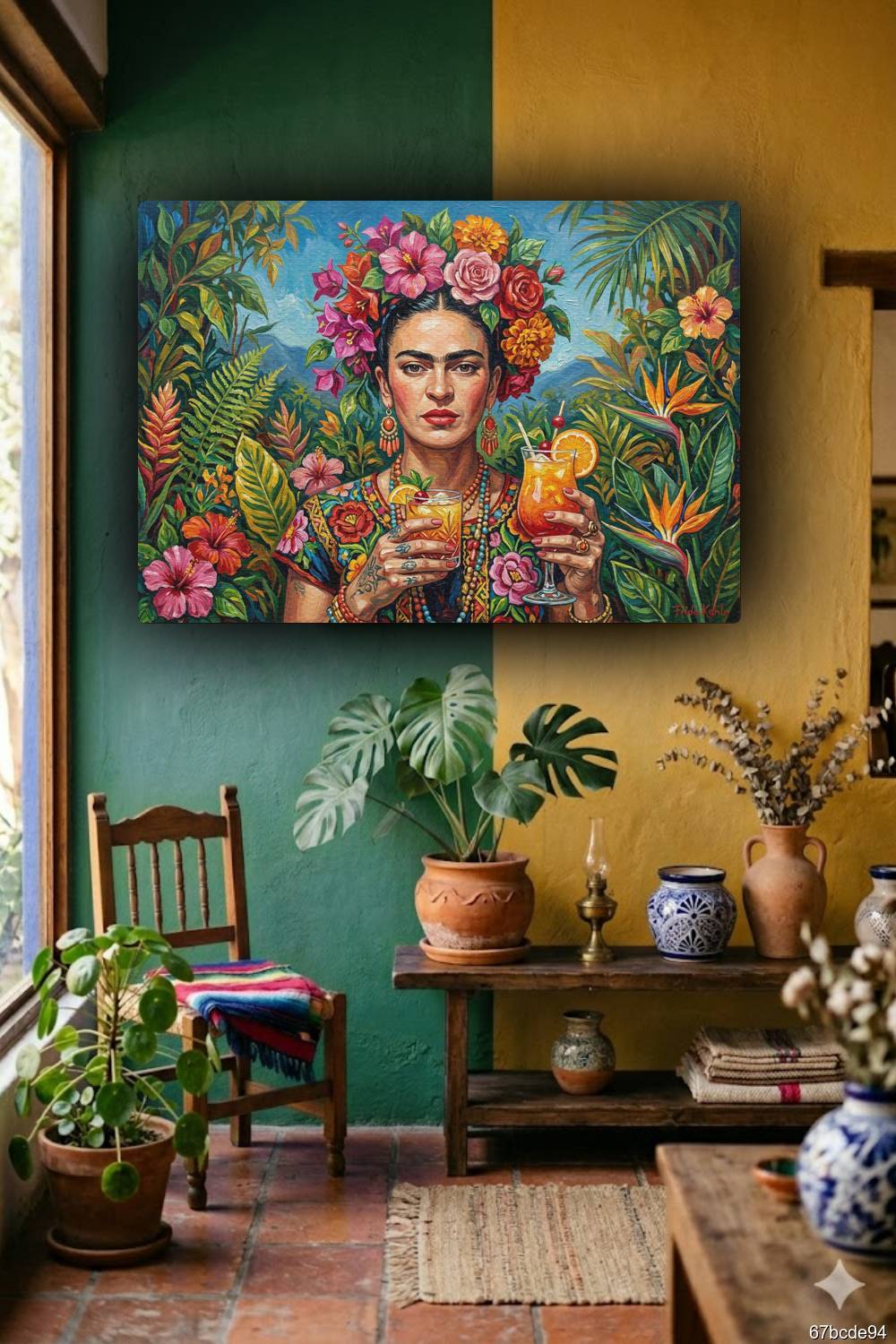 Quadro Frida Kahlo com drink decoração sala Rio de Janeiro moderna