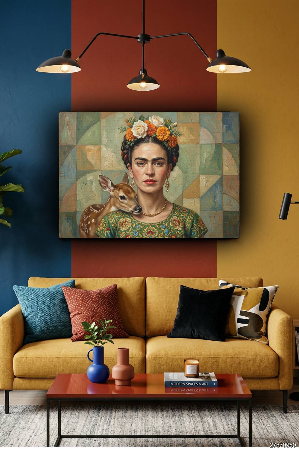 Quadro Frida Kahlo mosaico com veado próximo ao busto