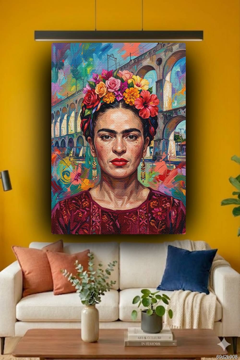 Quadro Frida Kahlo nos Arcos da Lapa decoração sala Rio de Janeiro