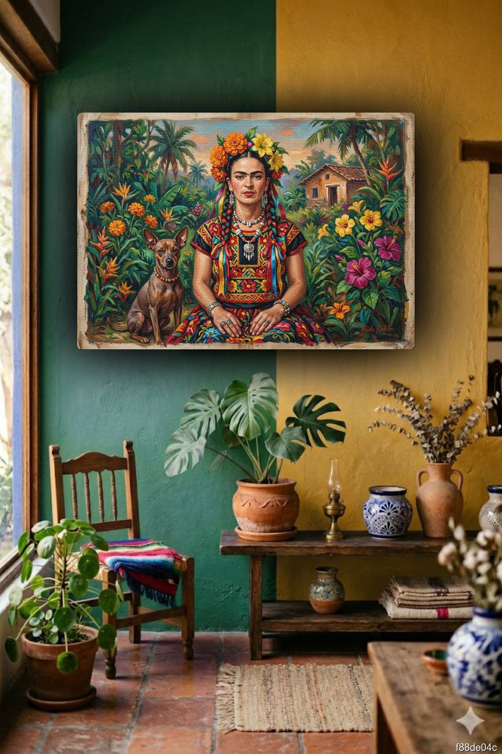 Quadro Frida Kahlo com cachorro decoração sala RJ premium
