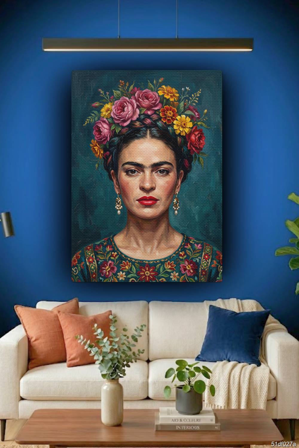 Quadro Frida Kahlo sofisticado decoração sala RJ arte digital estilo óleo flores rosas