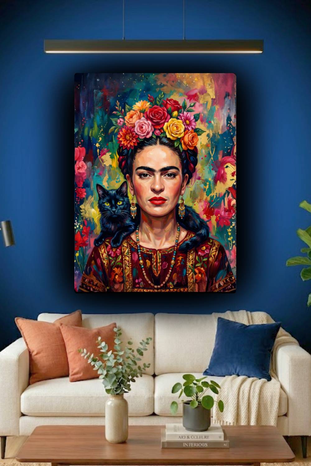 Quadro Frida Kahlo com um macaco em formato mosaico